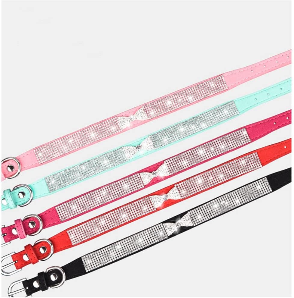 Detalle 2 de Weimostar Small Dog Collar with Diamond Bling and Bowtie - Velvet Fabric, Adjustable Buckle