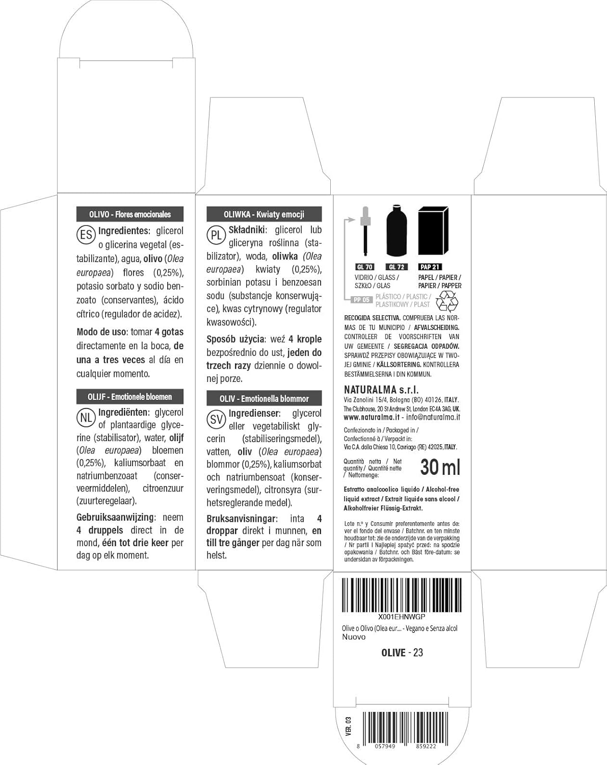 Detalle 1 de Olive o Olivo (Olea europaea) Fiori emozionali Naturalma — Gocce 30 ml, estratto analcoolico