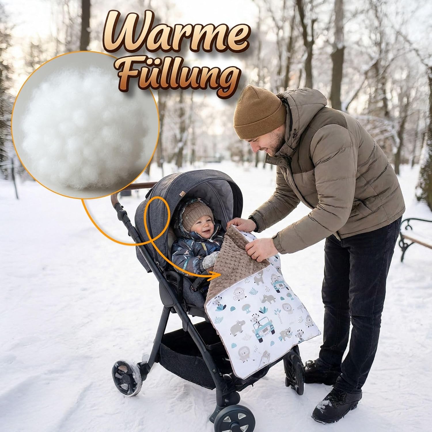 Detalle de Babydecke/Kuscheldecke 75x100 cm mit Plüschstoff – Winterdecke für Kinderwagen & Babybett
