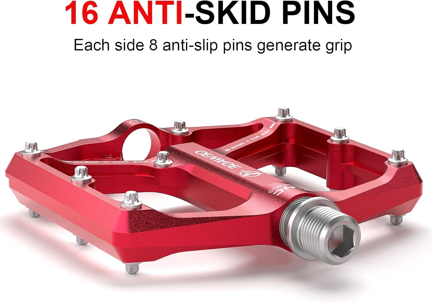 Thumbnail 2 de GEWAGE Road/Mountain Bike Pedals – 3 Bearings, CNC Machined 9/16" Flat Pedals with Removable Anti-Skid Nails