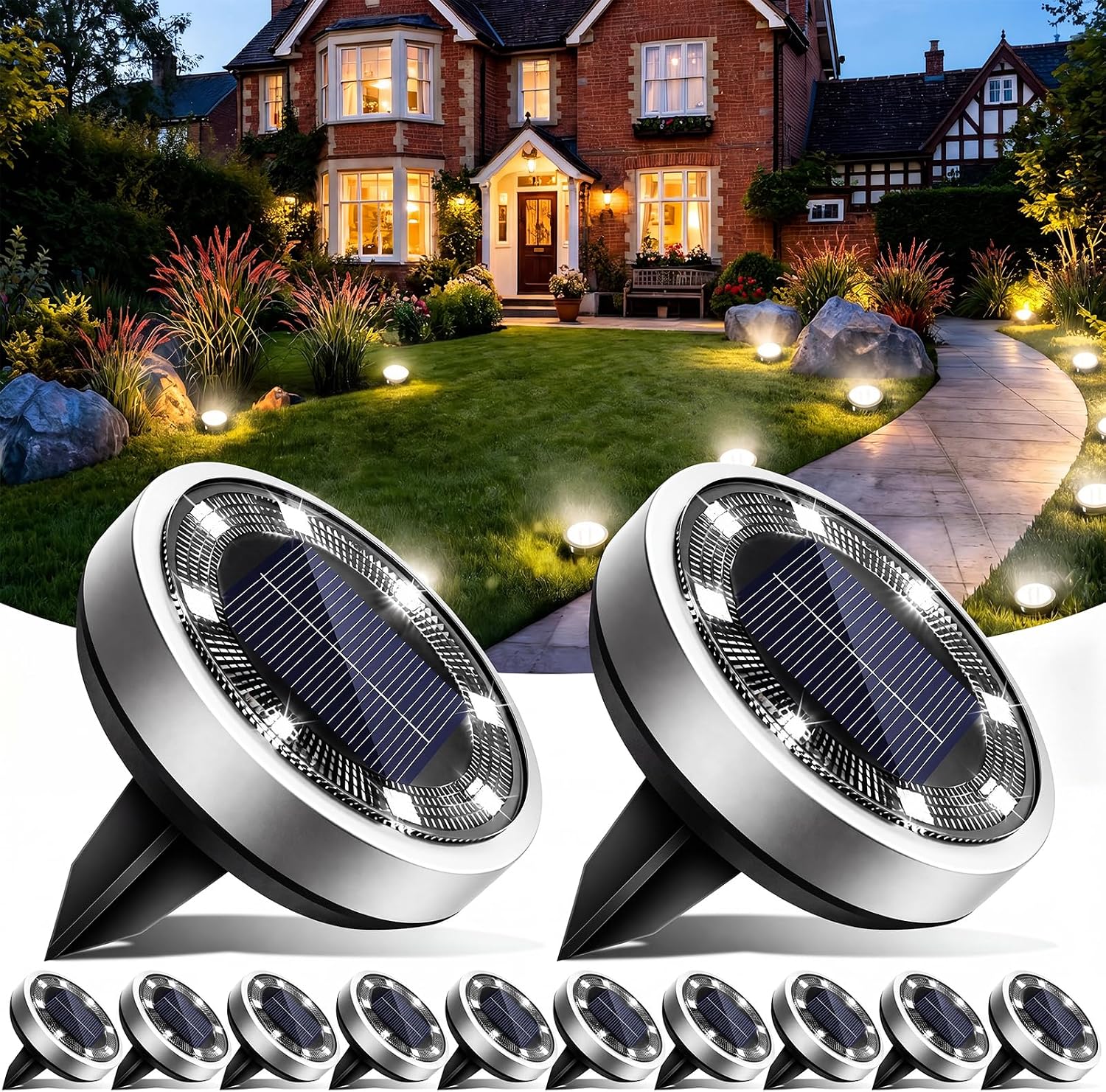 Imagen de Vighep Solar Lights Outdoor Garden – 12 Pack Super Bright LED Disk Path Lights en OfertitasTOP