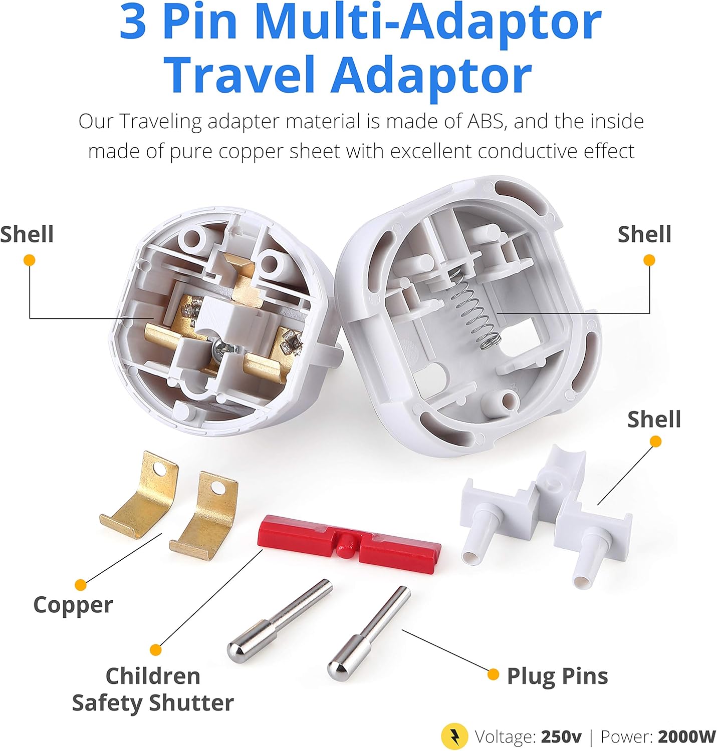 Thumbnail 1 de DAPTER’s 2 Pack White UK to European Plug Adapter (Type G to C, E & F) for Travel