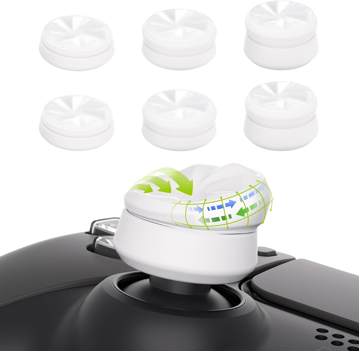 Detalle de PlayVital 3 Height Hurricane thumb grips caps (white) for PS5, PS4, Xbox and Switch Pro controllers