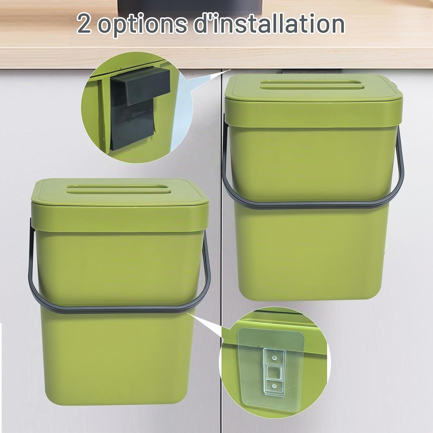 Detalle de LINLINOI hangende afvalemmer van 5 liter met deksel, groen