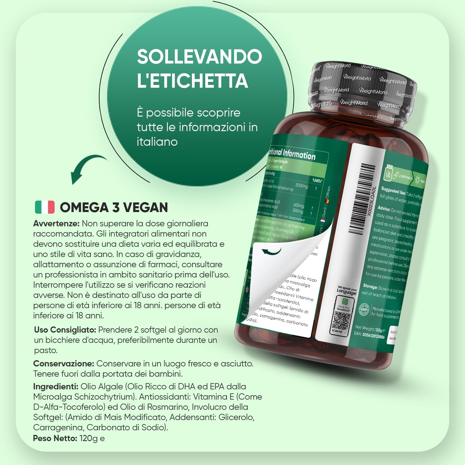 Thumbnail 5 de Omega 3 Vegan WeightWorld (90 softgel) da 2000 mg con DHA ed EPA