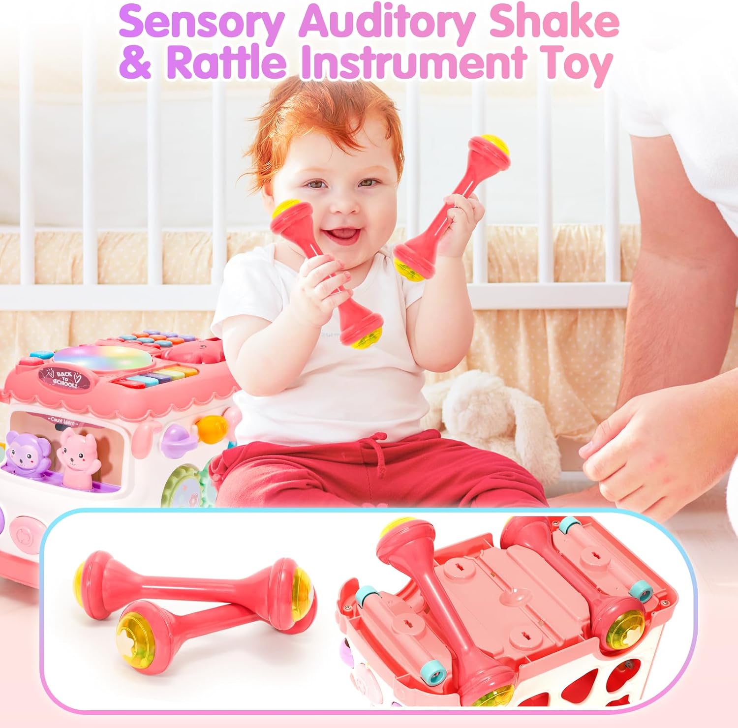 Thumbnail 4 de AmiDear 10-in-1 Montessori Bus Toy for 6-12-18 Months+: Engaging Educational Toy for 1–2 Year Old Girls (Pink)