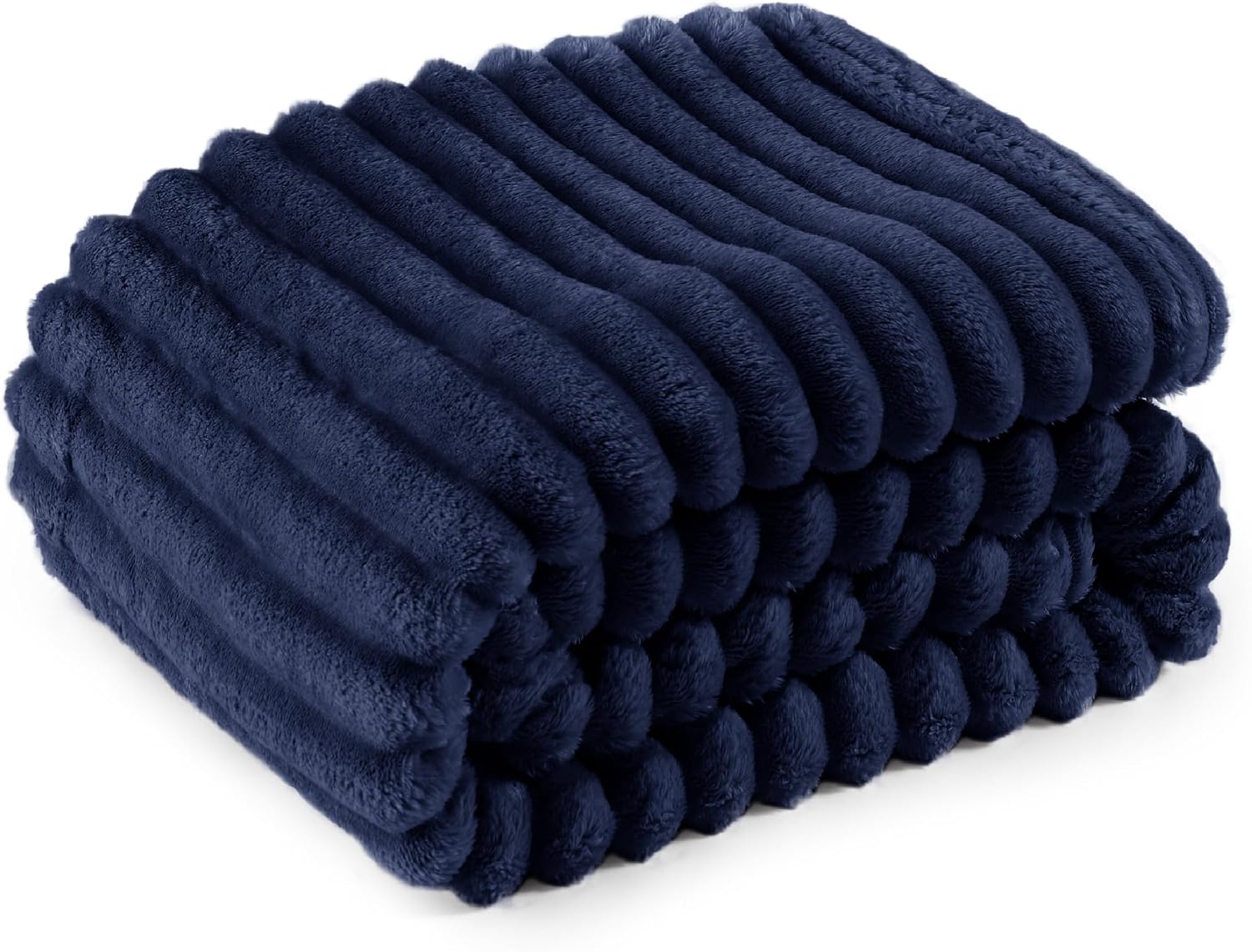 Detalle de Bedsure Fleece Throw Blanket for Sofa (Navy) 130x170 cm – fluffy, warm and machine-washable
