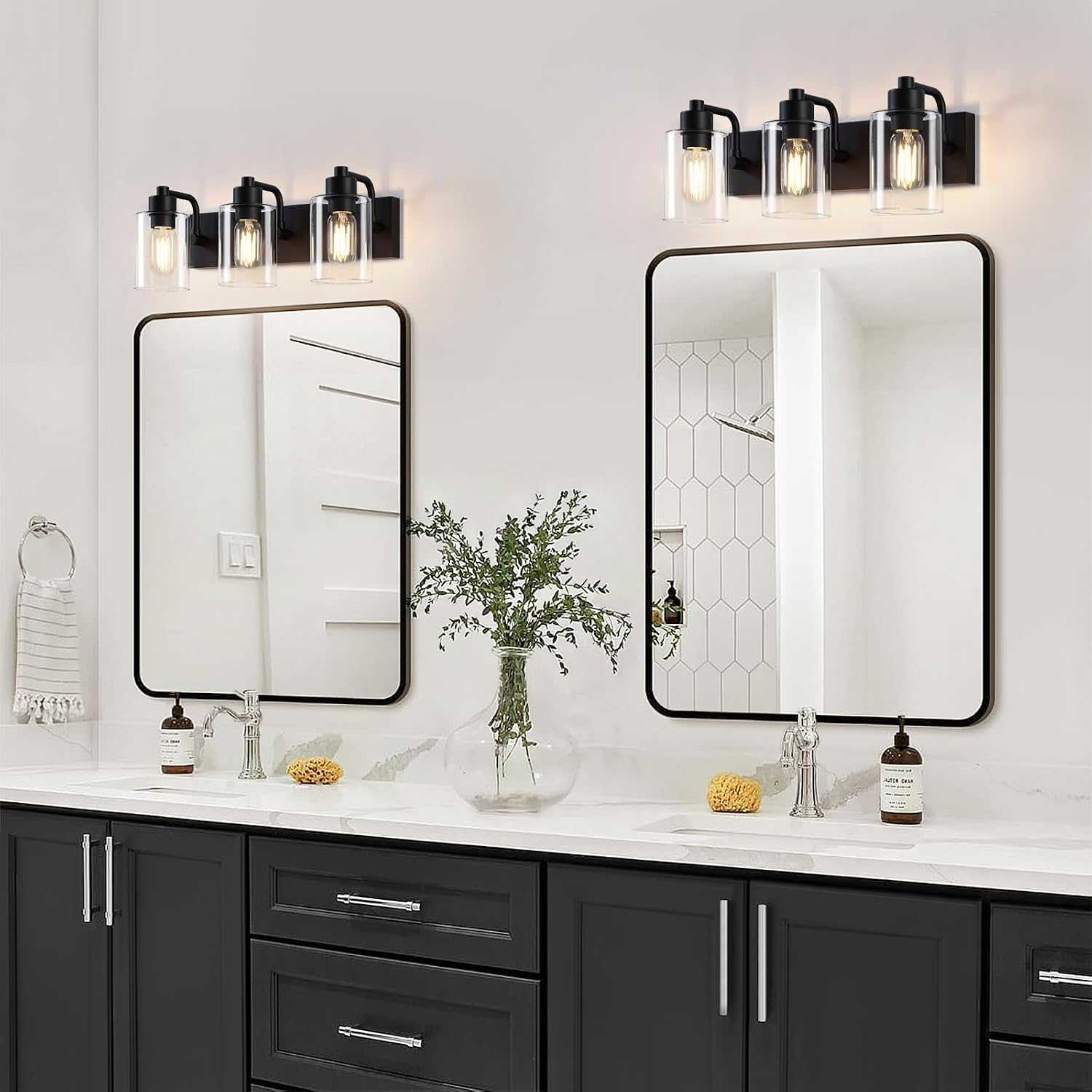 Thumbnail 5 de Dpyrrhic JD-12 3-Light Vanity Fixture, Matte Black with Clear Glass Shades