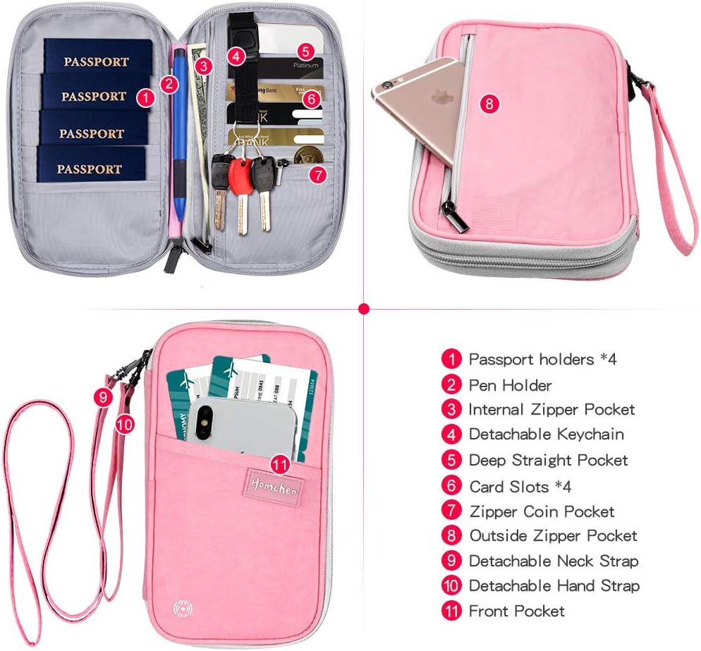 Thumbnail 2 de Homchen RFID Blocking Travel Passport Wallet Holder (Large Pink)