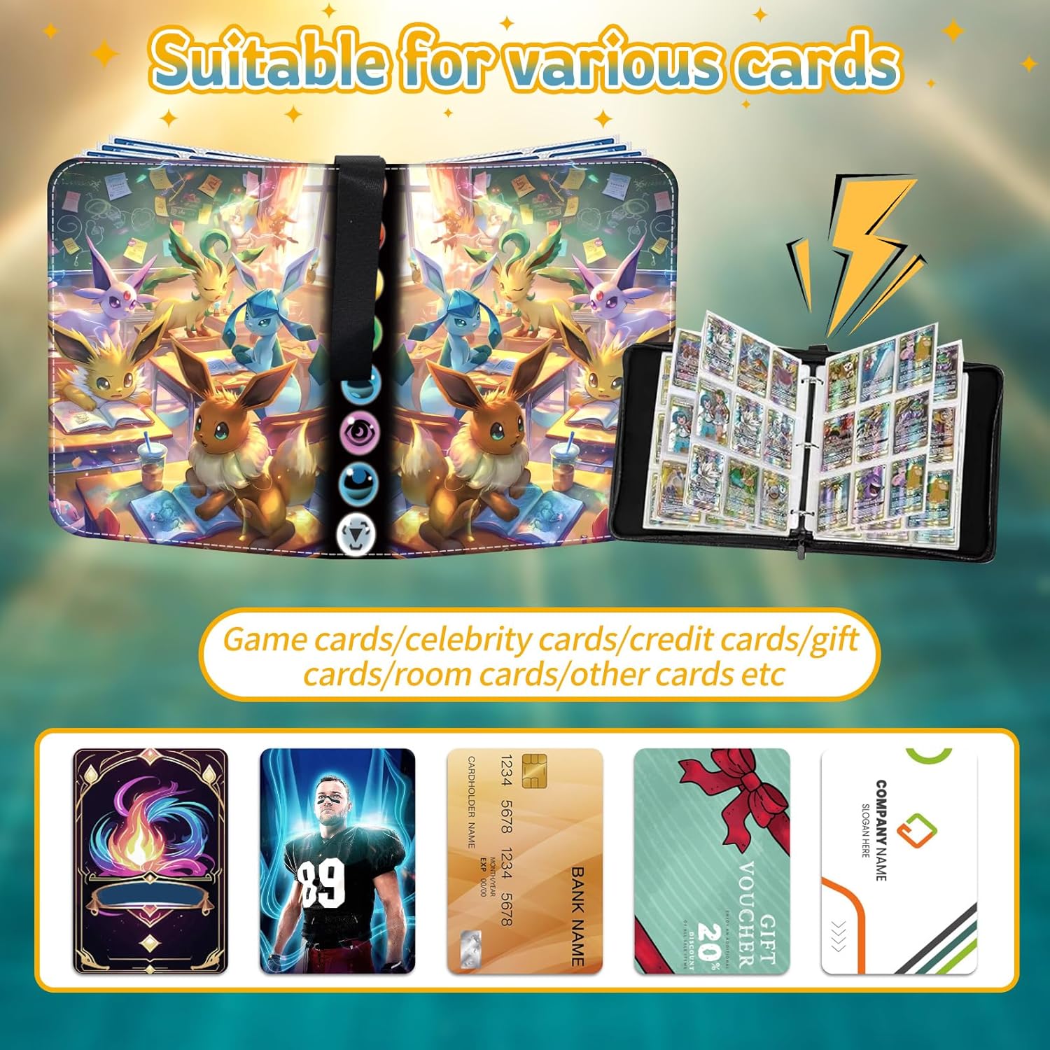 Thumbnail 1 de Sammelkarten-Album mit Reißverschluss – 50 Seiten, bis 900 Karten (wasserdicht, PU-Leder)