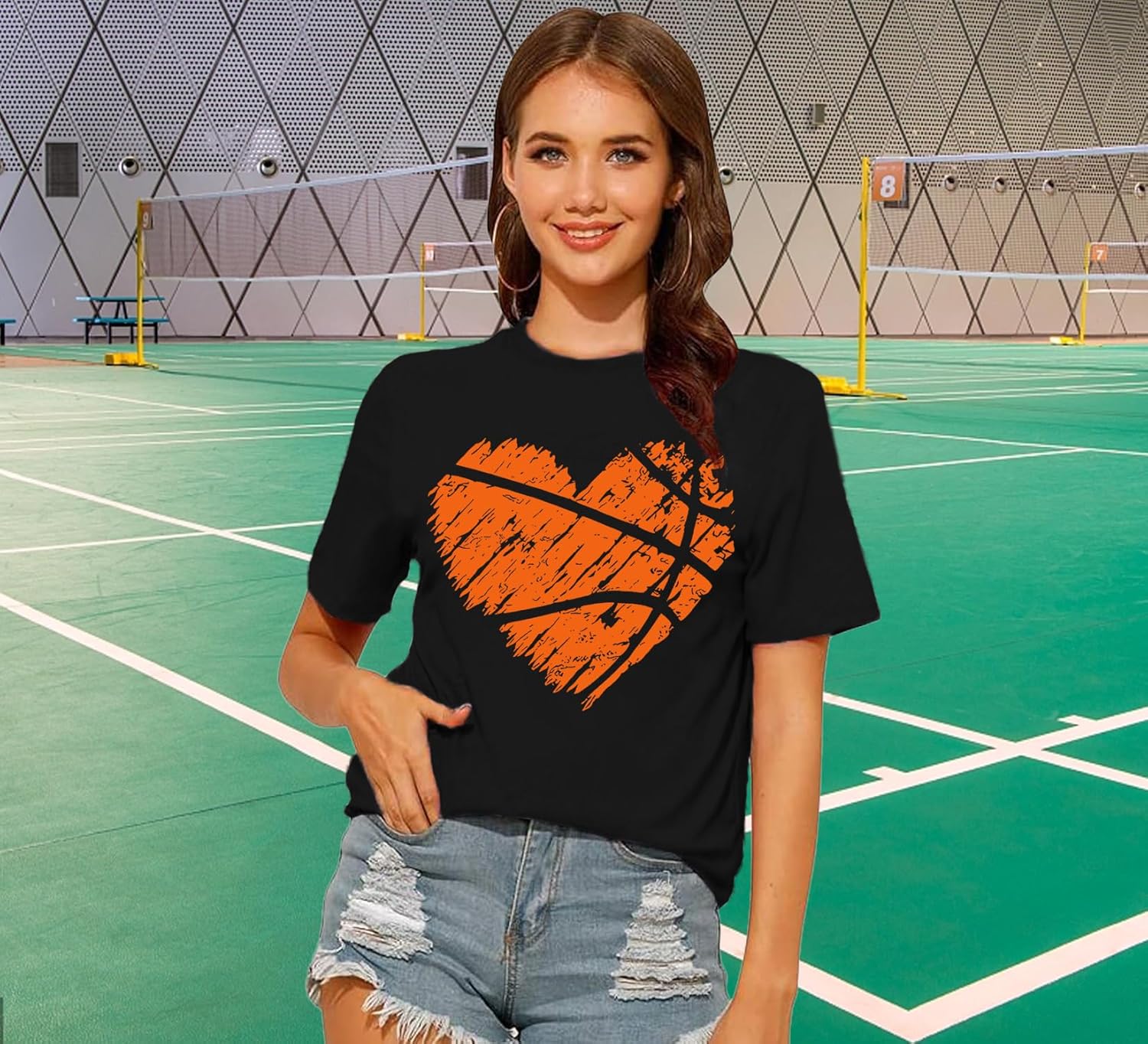 Detalle de Qskall Women's T-Shirts Cute Netball Heart Shirt – Basketball Tee Tops