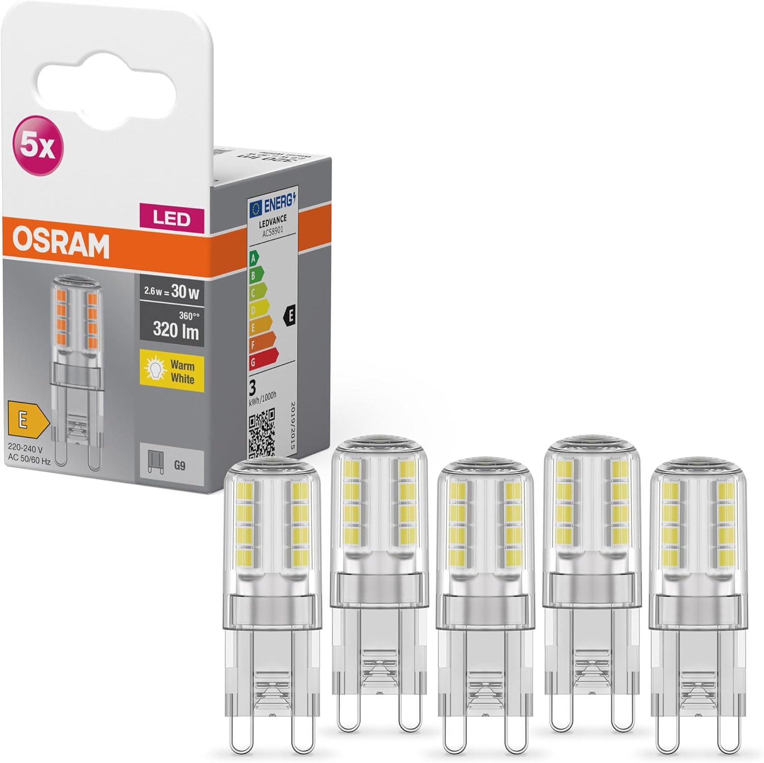 Detalle de Osram Star PIN LED-Lampe für G9-Sockel, 5er Pack, warmweiß 2700K, 320 Lumen, nicht dimmbar
