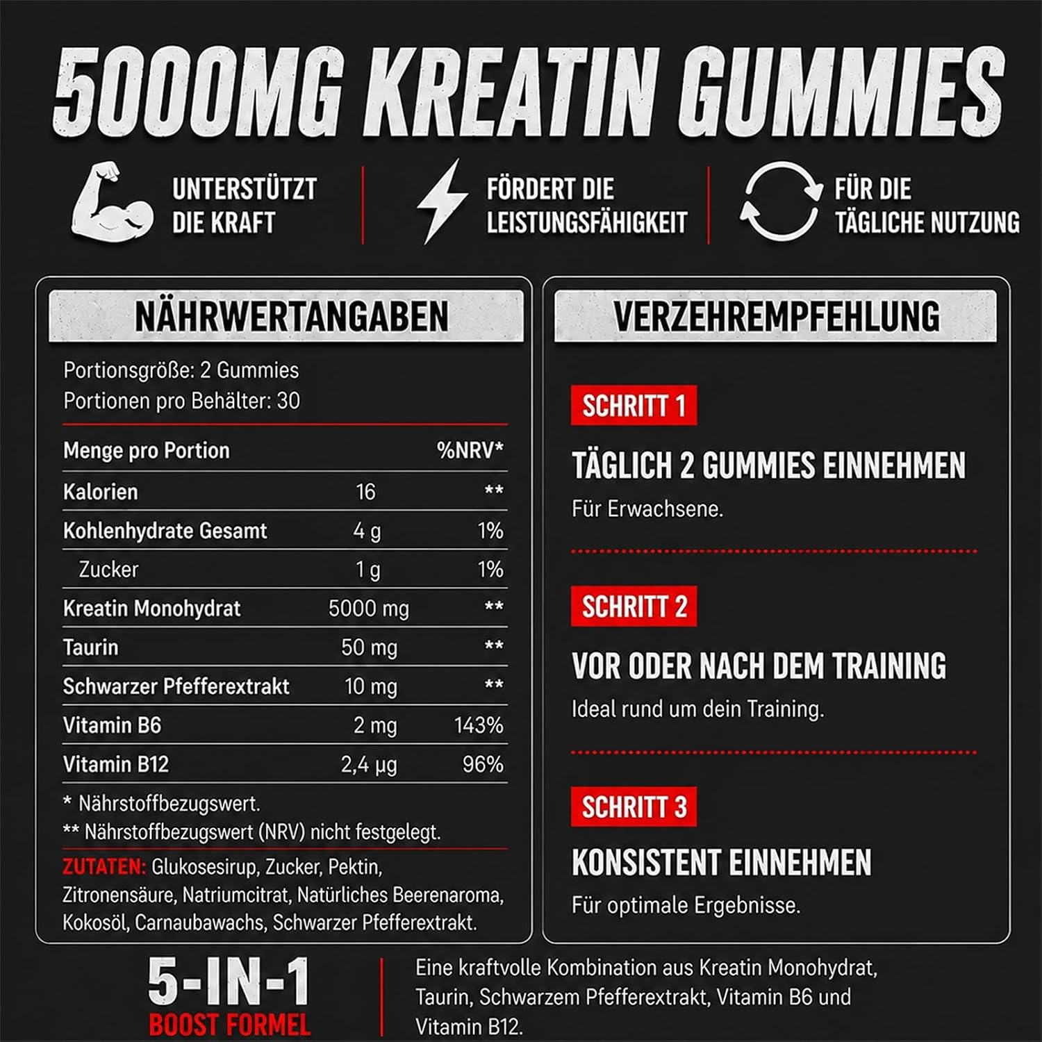 Thumbnail 1 de Creatin Monohydrat Gummibärchen 5000 mg – Hochdosiert, vegan, Beerengeschmack