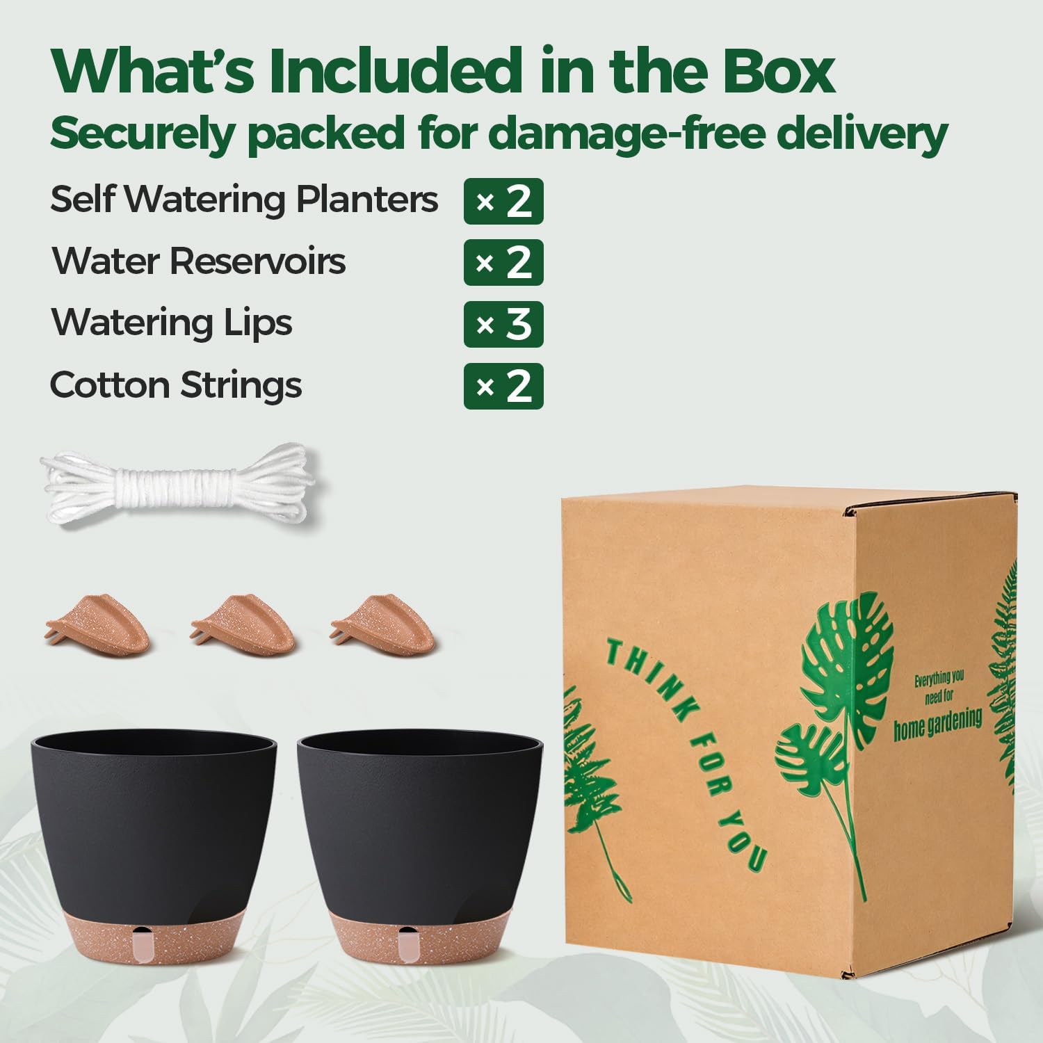 Detalle 2 de T4U PG3084 Self-Watering Plant Pots, 20 cm, Black, 2 Pack