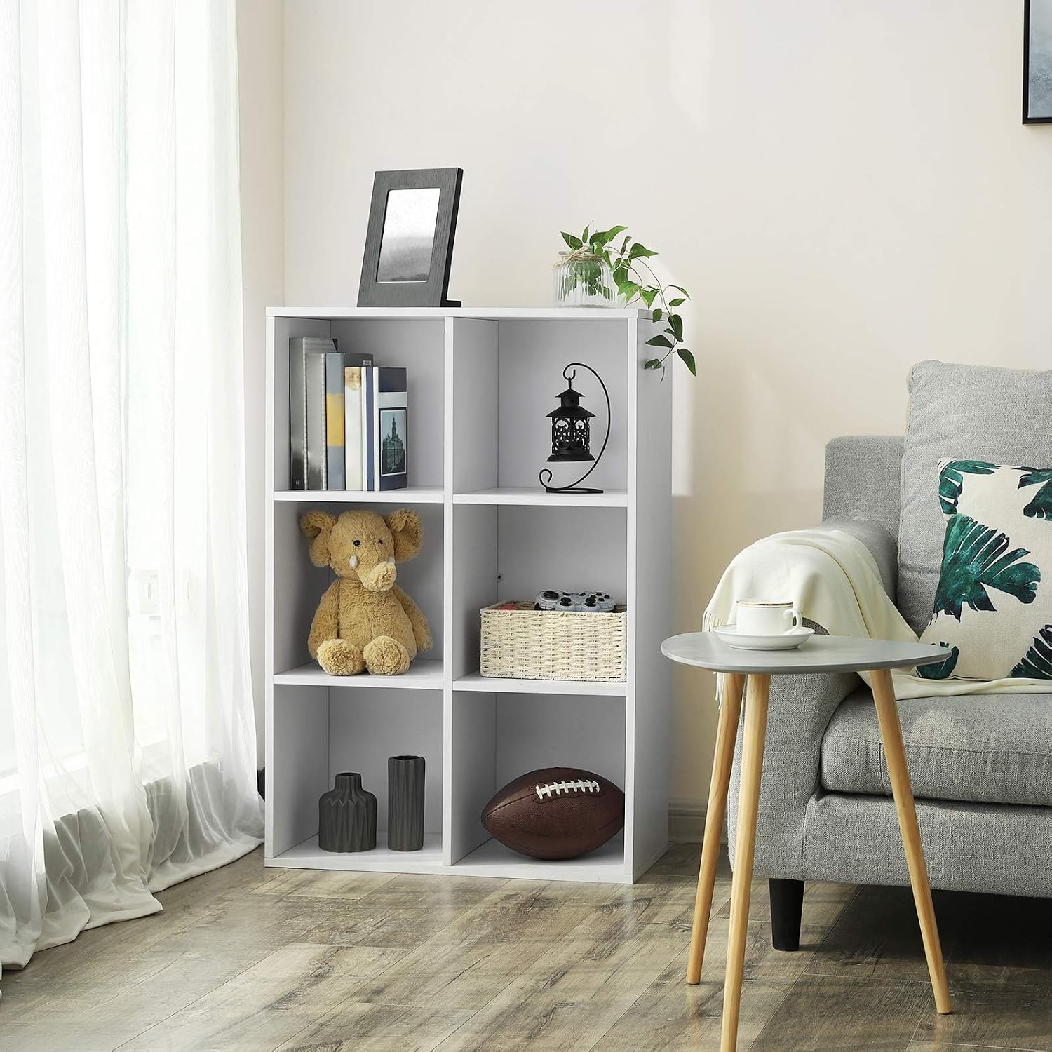 Detalle de VASAGLE Bookcase LBC203D: 6-compartment cube-style bookshelf in Cloud White
