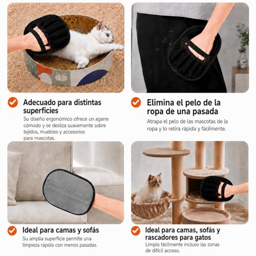 Thumbnail 4 de ZenithyrEn Guante Quitapelos para Mascotas (2 piezas) – Efecto electrostático, lavable y reutilizable