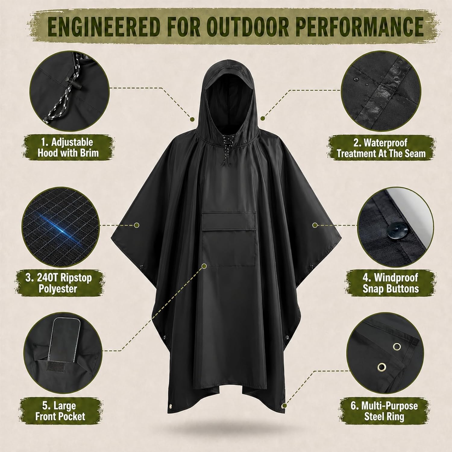 Thumbnail 3 de Stathmon Poncho Waterproof Adult with PU8000mm coating (reusable) – 240T lightweight rain poncho