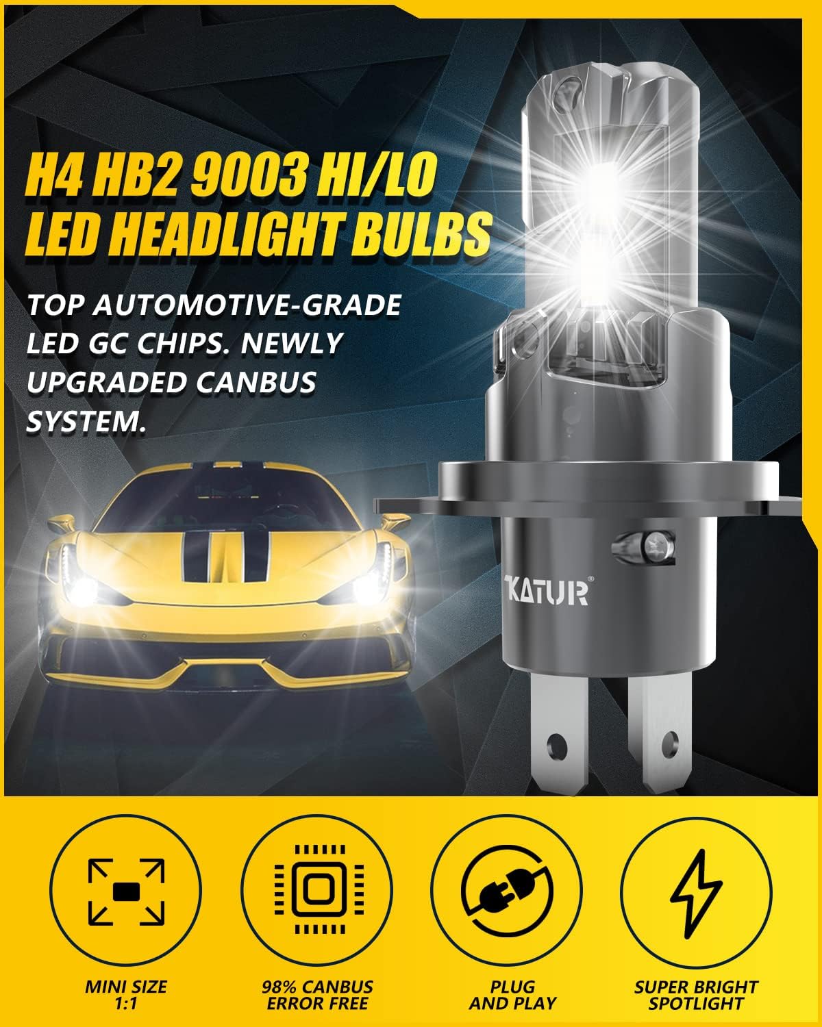 Thumbnail 1 de KATUR Lampadine H4 LED Canbus 18000LM (2 pezzi) 90W 6000K Plug & Play