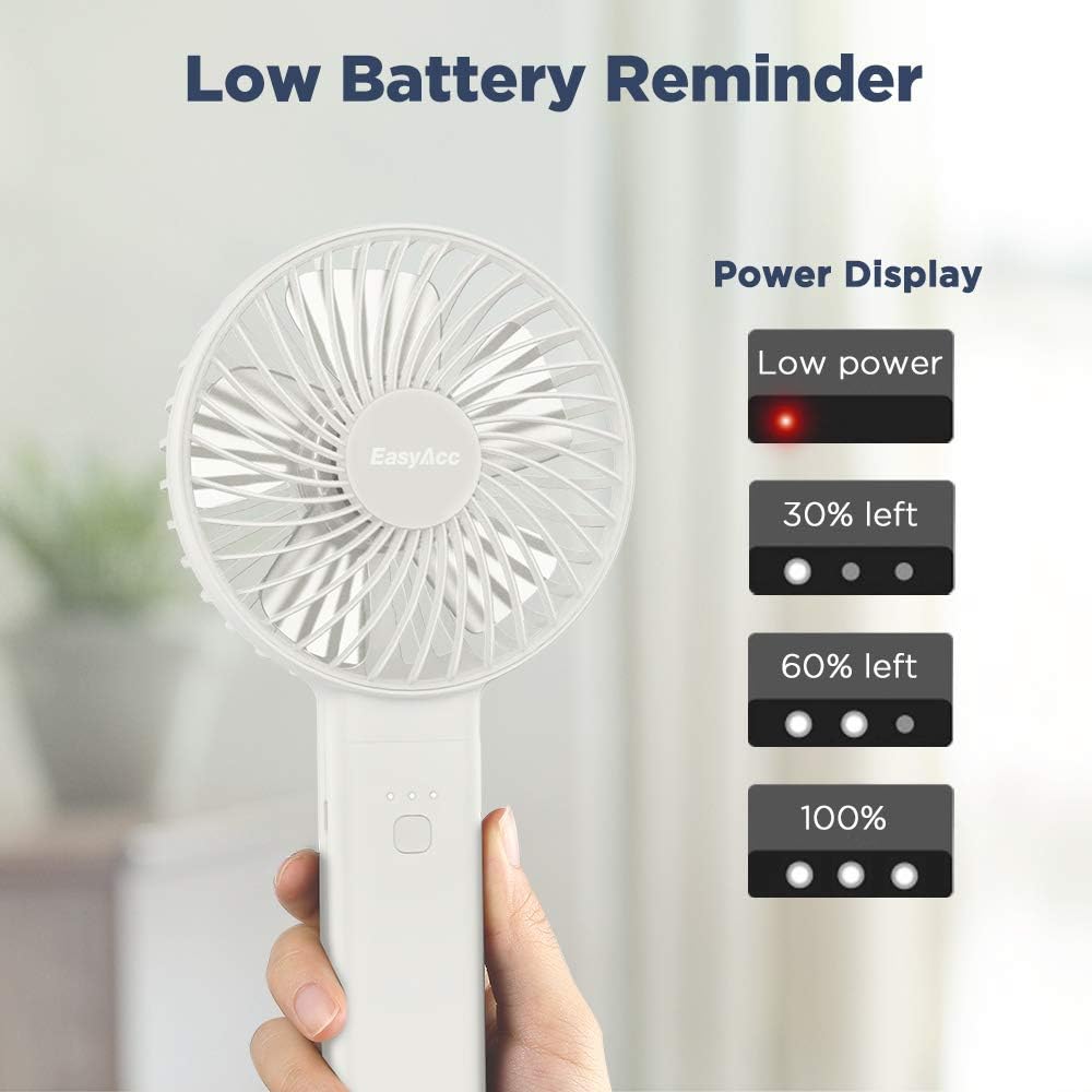 Detalle 2 de EasyAcc Handventilator mit 5.000 mAh Akku und Powerbank-Funktion – faltbar, wiederaufladbar, weiß