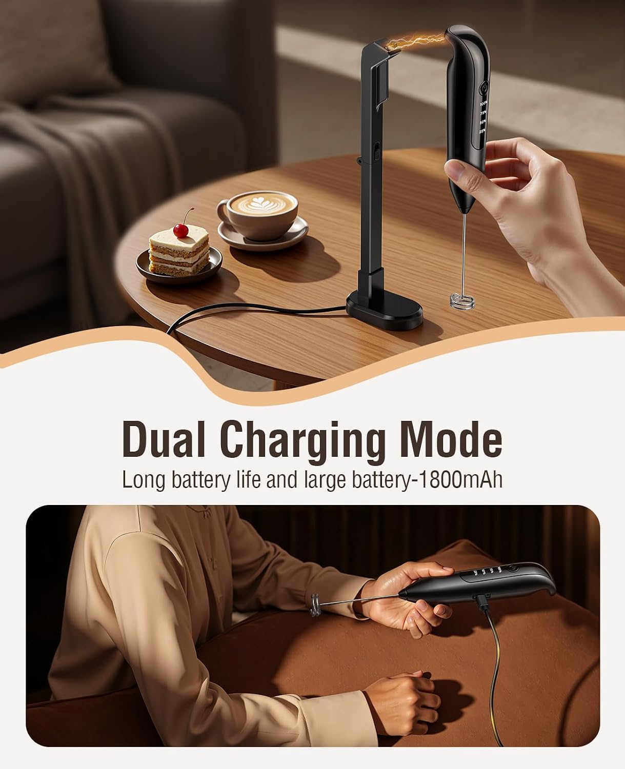 Thumbnail 4 de Electric Milk Frother Handheld: 3-in-1, LED Display, Wireless Charging