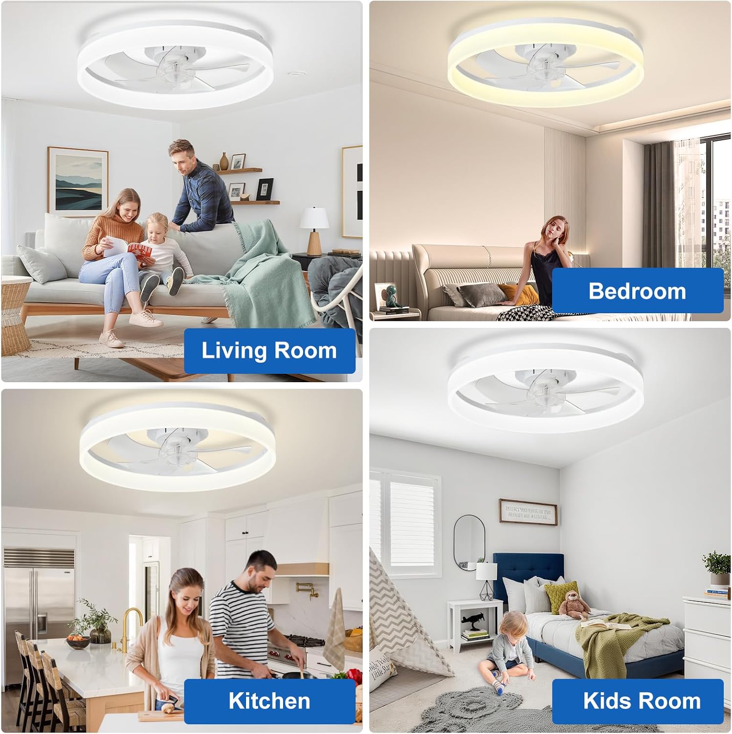 Thumbnail 4 de DINGLILIGHTING WS-FPZ195-20C 20-Inch Flush-Mount Ceiling Fan with LED Light
