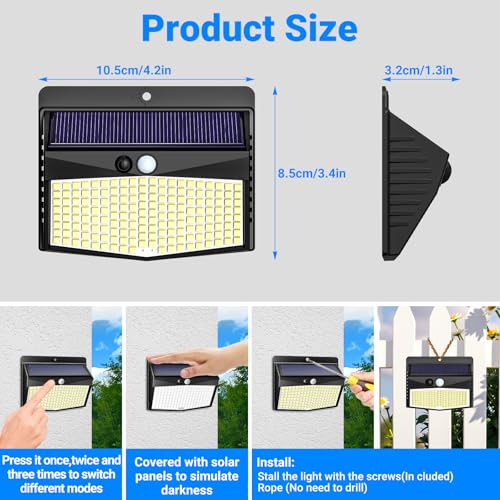 Thumbnail 4 de Peasur Lampe Solaire Extérieur Detecteur de Mouvement – Lot de 4, LED, 3 Modes, Étanche, Blanc Froid