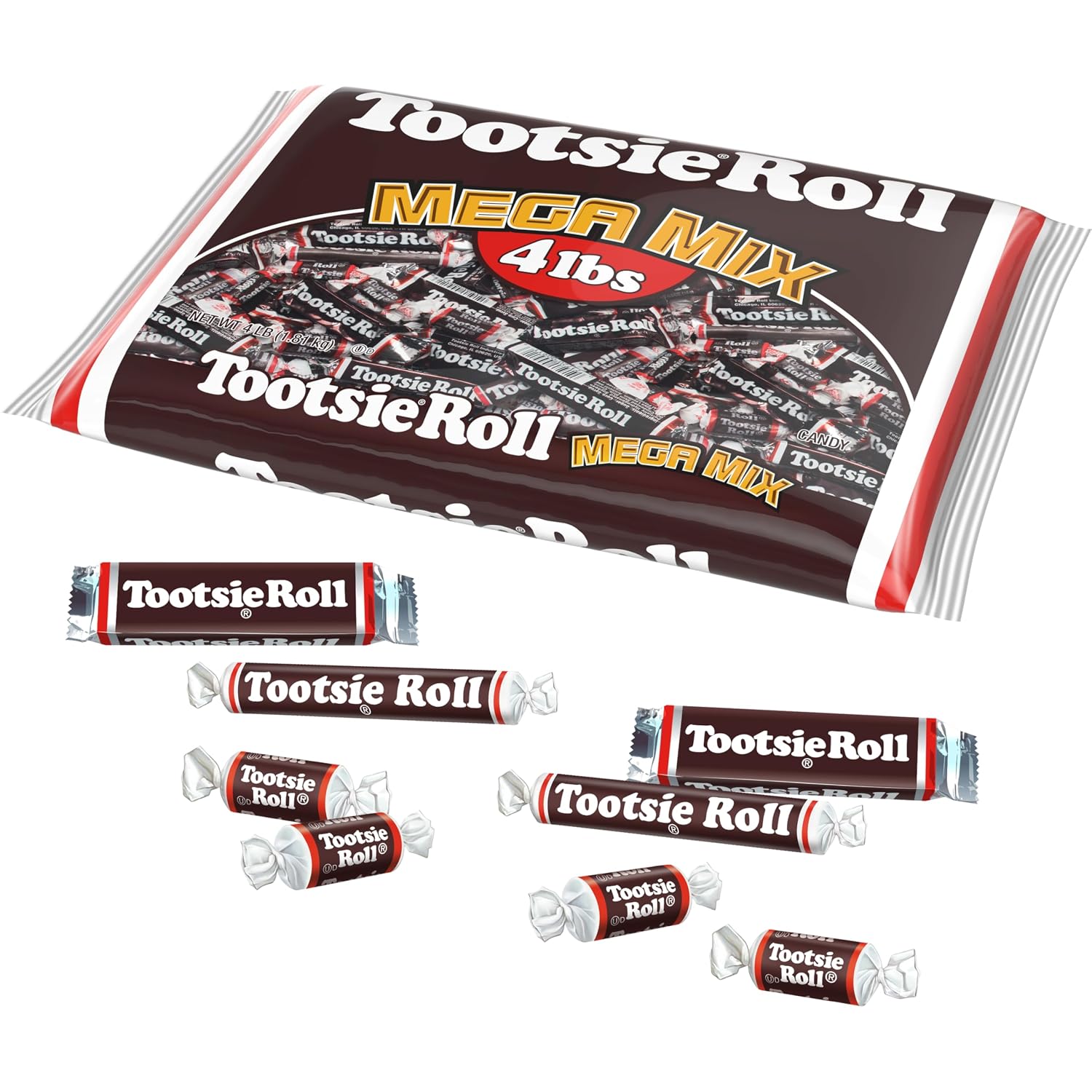 Detalle de Tootsie Roll Mega Mix 4 lb Candy Bag, Individually Wrapped in 4 Sizes