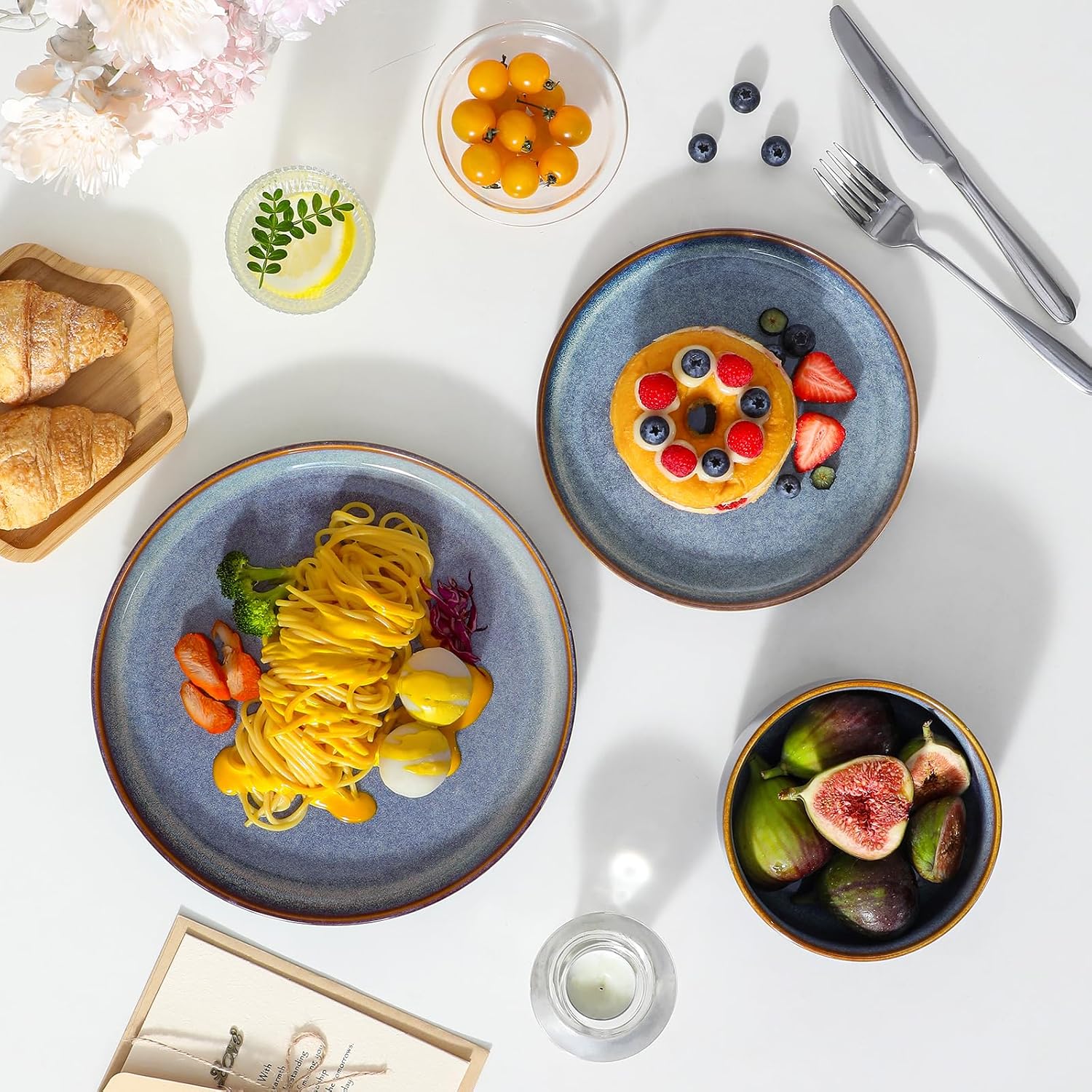 Detalle de vancasso PLAYA 24-Piece Grey-Blue Dinnerware Set for 8