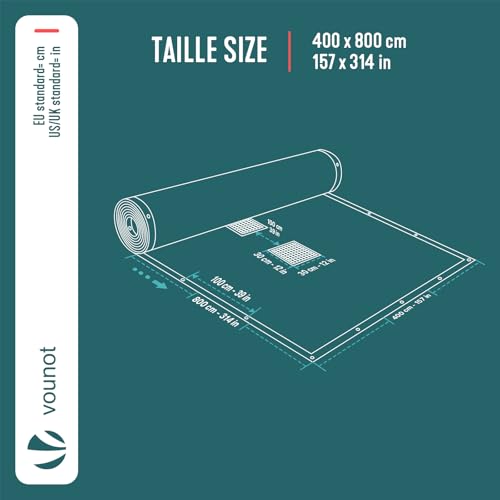Detalle de VOUNOT Lona para Piscina Rectangular 8 x 4 m – Funda PE 160 g/m² con drenaje y ojales