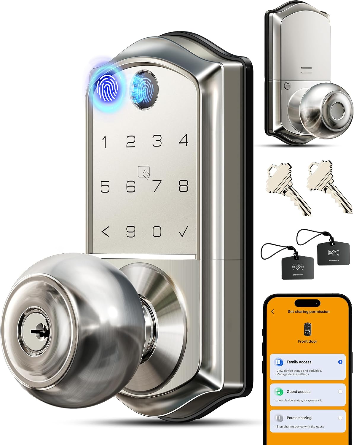 Detalle de Veise Smart Door Knob Lock, Satin Nickel