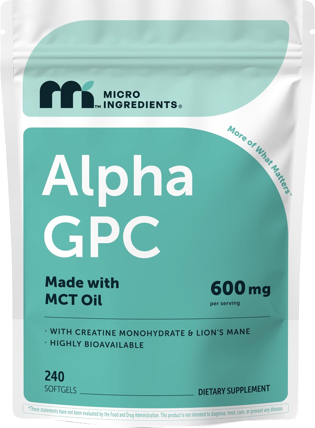 Detalle de Micro Ingredients Alpha GPC supplement 240 softgels