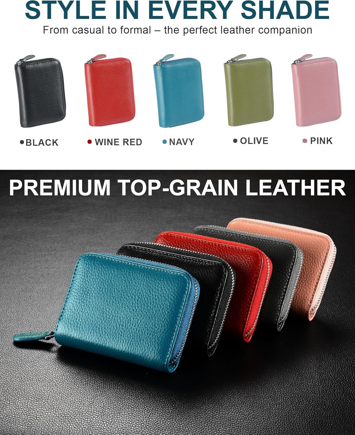 Thumbnail 6 de Jexmigo RFID Blocking Leather Wallet for Women with 12 Card Slots and YKK Zip (Black)