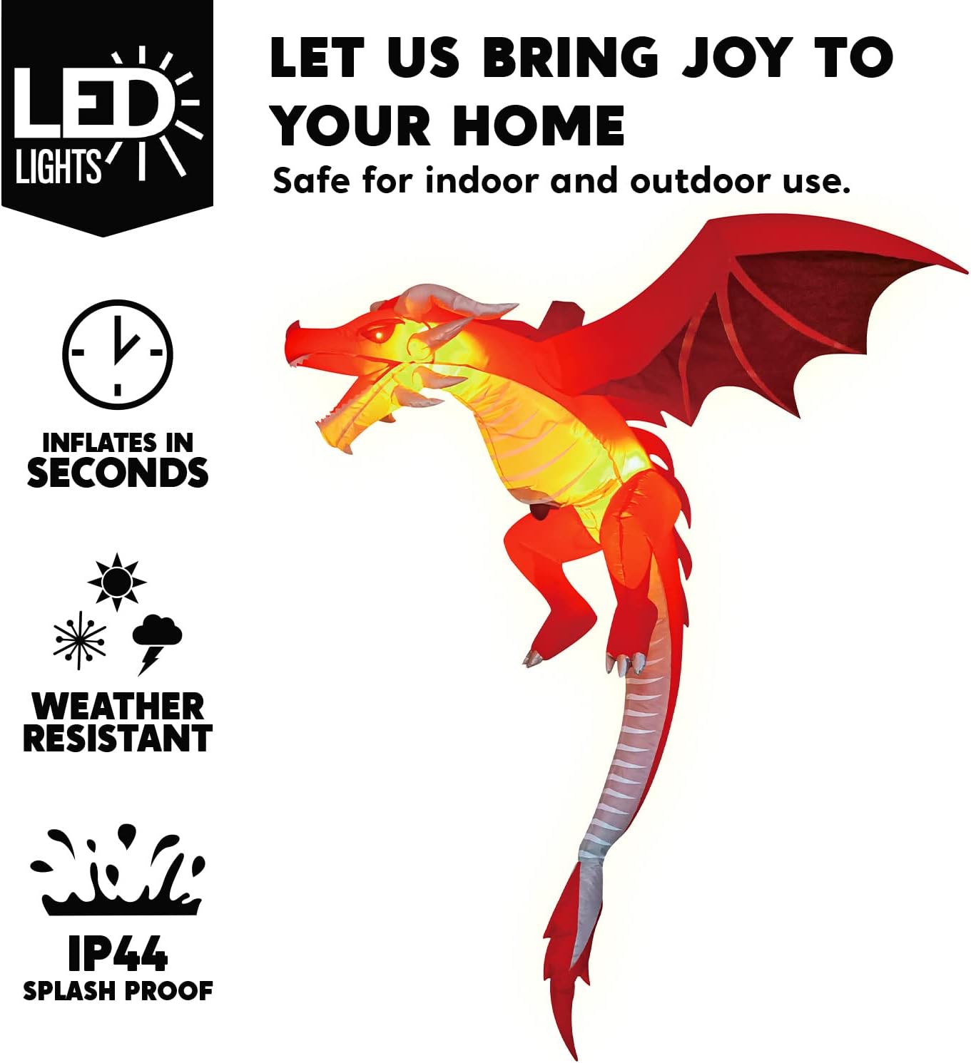 Detalle de Joiedomi SL-3DLED 5-Foot Halloween Inflatable Dragon with White LEDs