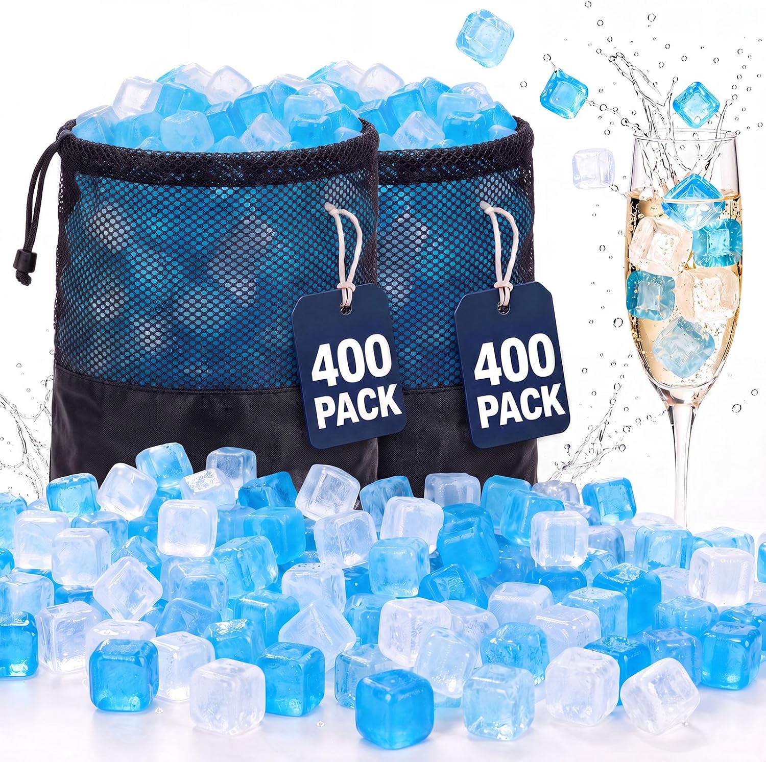 Detalle de JueYiWFZH JY-IC-FK-600 Reusable Ice Cubes, 800 Count, 1-Inch Blue