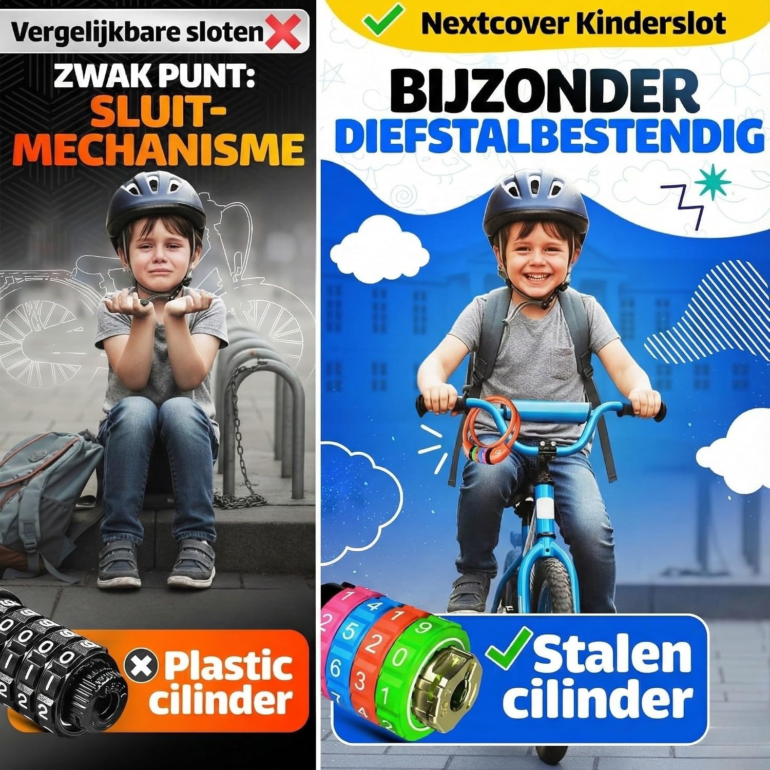 Detalle 1 de NEXTCOVER fietsslot voor kinderen met 4-cijferige code en 10 mm staalkabel