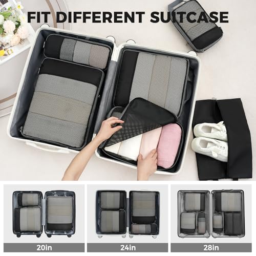 Thumbnail 6 de BAGAIL Compression Packing Cubes 4/6/8 Set - Expandable, Half Mesh, Durable 320D Fabric