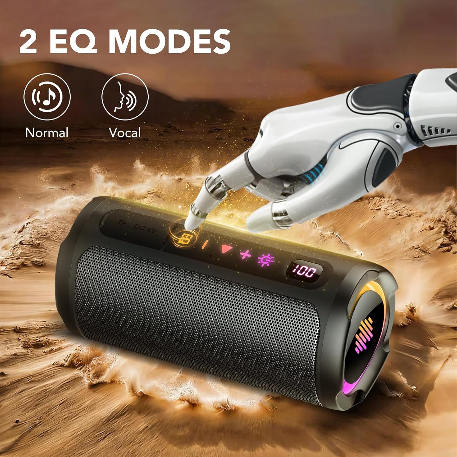 Thumbnail 3 de Enceinte Bluetooth portable aowoka avec LED, écran numérique et basses améliorées (IPX7)