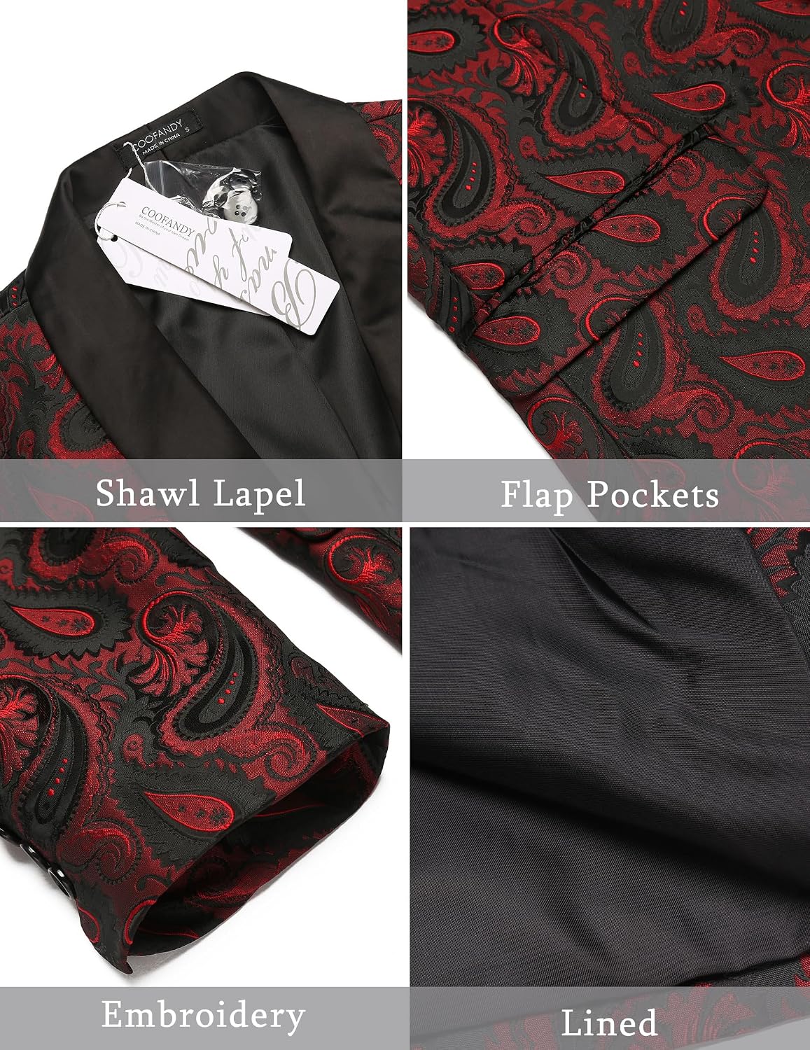 Thumbnail 4 de COOFANDY Floral Tuxedo Jacket 1 Button