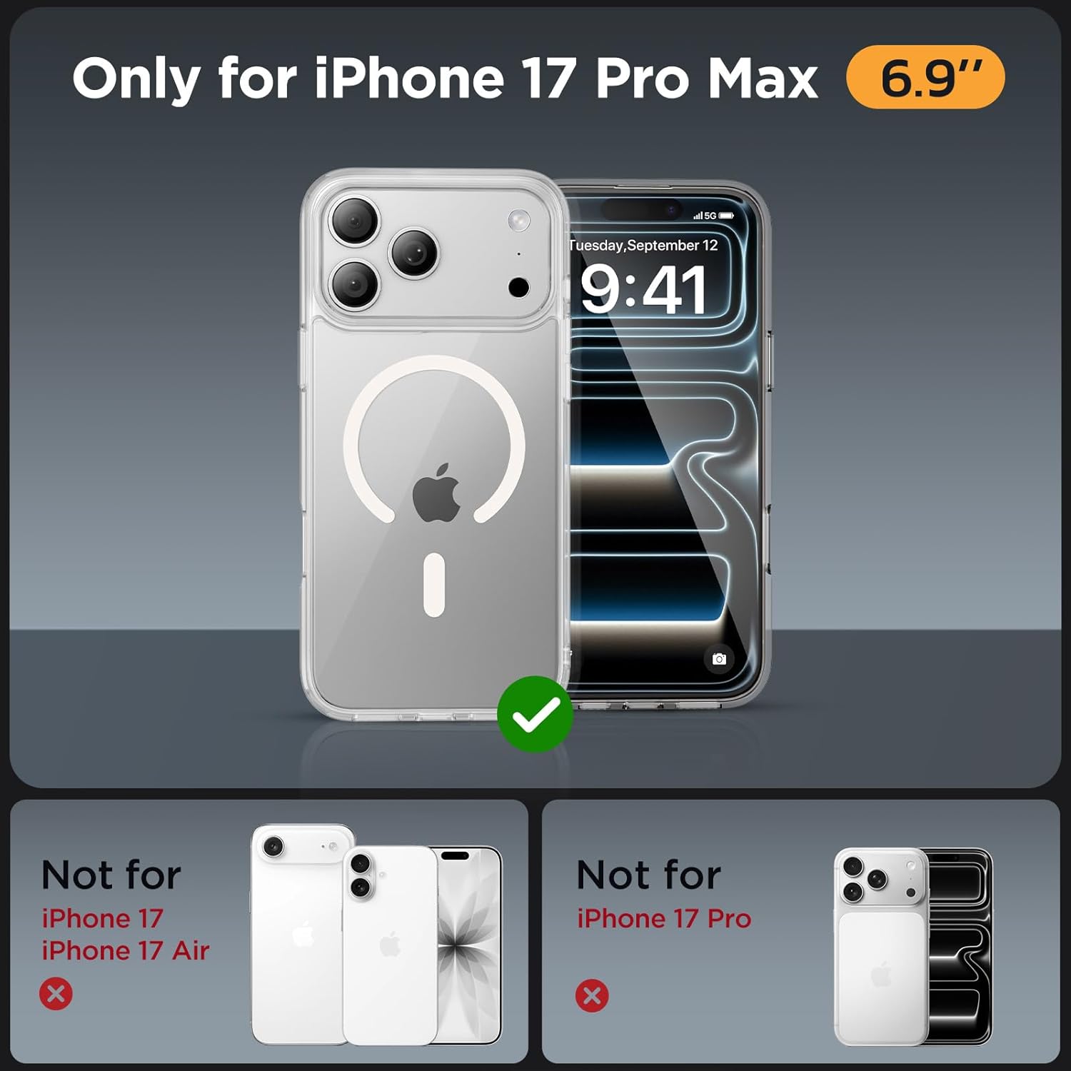 Detalle de Miracase for iPhone 17 Pro Max: MagSafe Case with 9H+ Screen Protector, Military-Grade Protection (Matte Clear, 6.9")