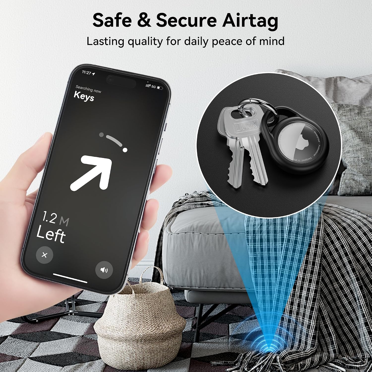 Detalle 1 de Citymore AirTag Holder with Keychain, Black 4-Piece TPU Case for 1st & 2nd Gen
