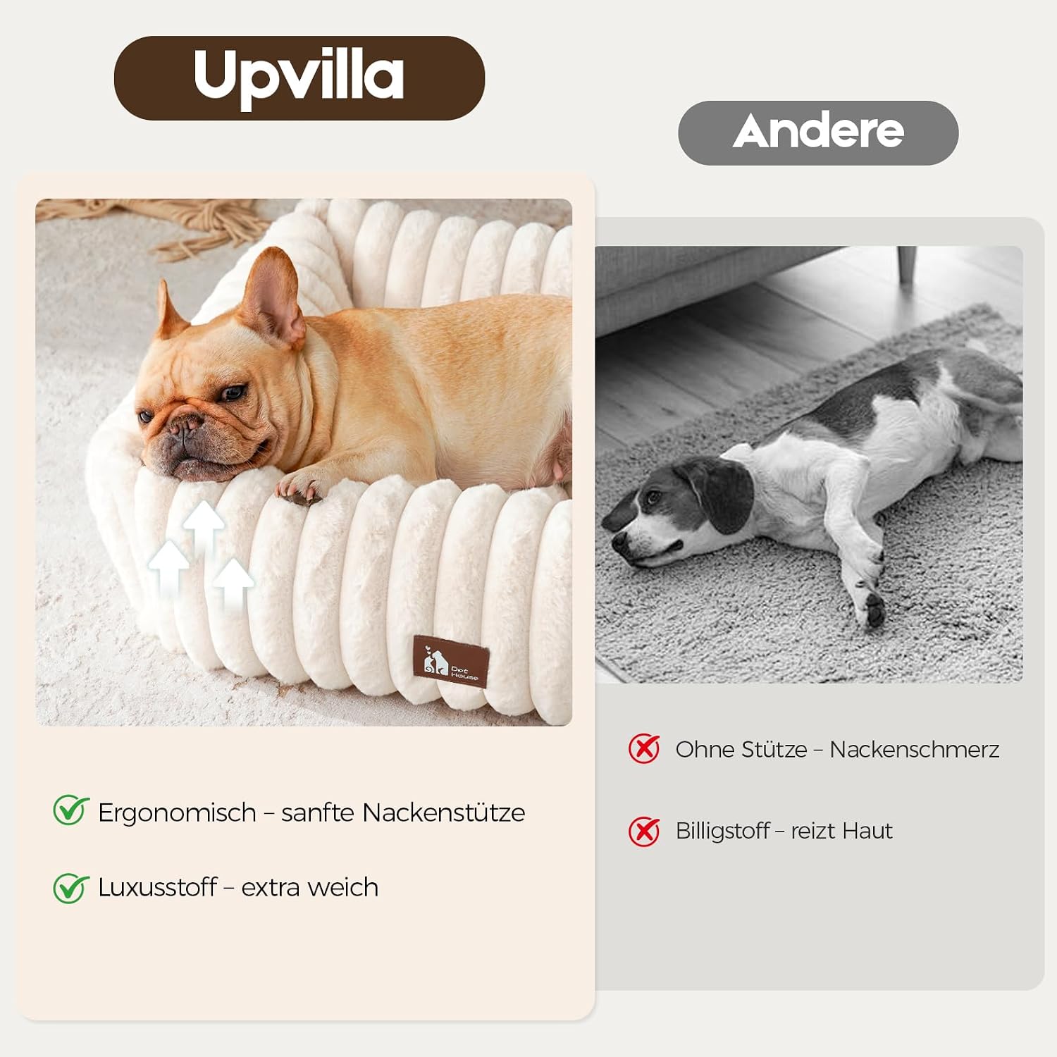Detalle 2 de Upvilla Luxusweicher Hundekorb – Hundebett mittelgroße Hunde (76 × 61 × 20 cm) mit abnehmbarer, waschbarer Matte