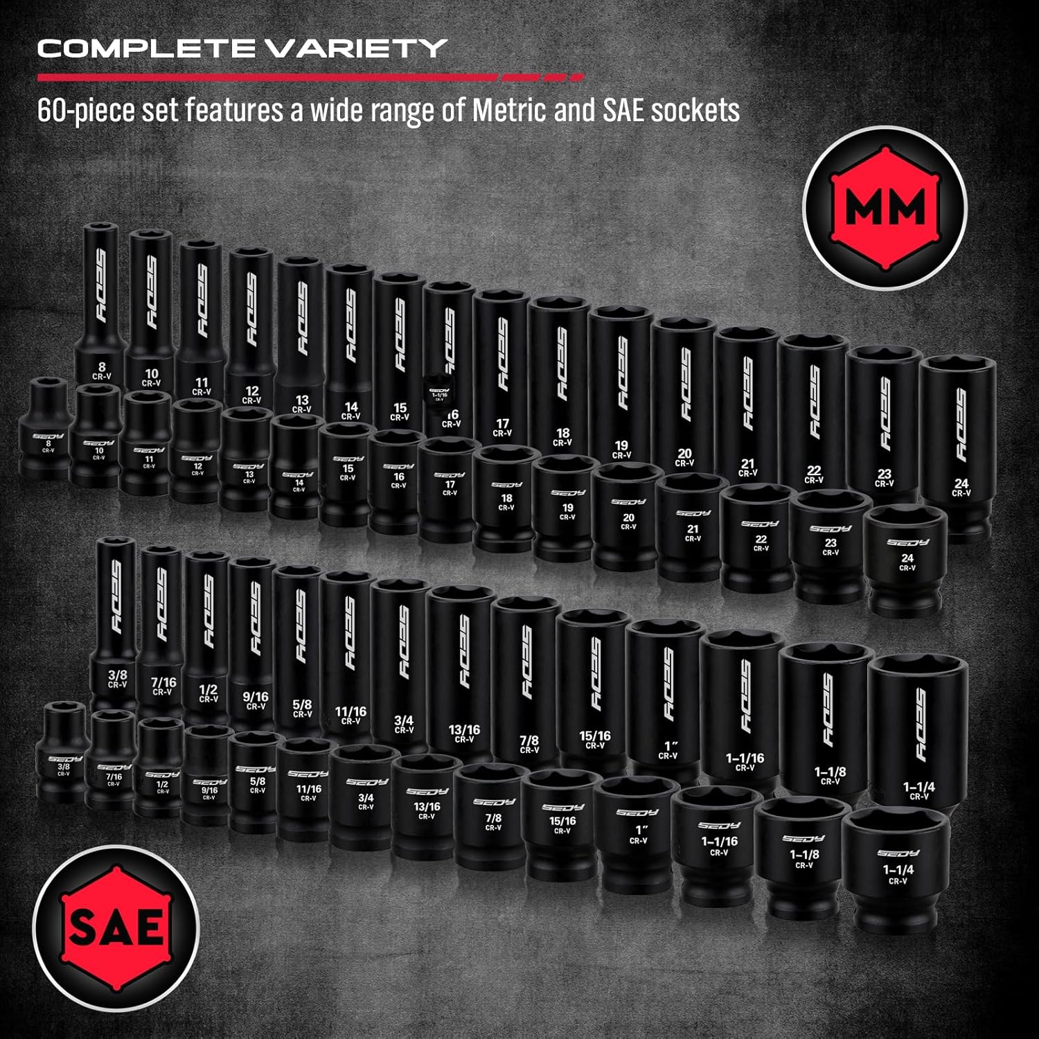 Thumbnail 2 de Master 1/2" Drive Impact Socket Set (67-Piece) — SAE 3/8"–1-1/4" & Metric 8–24mm, Ratchet + Extensions