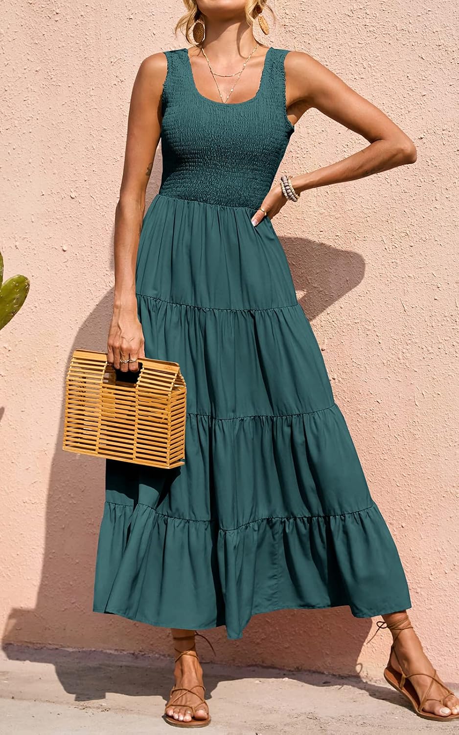 Detalle 2 de PRETTYGARDEN Women's 2026 Casual Maxi Sundress with Smocked Tank Detailing