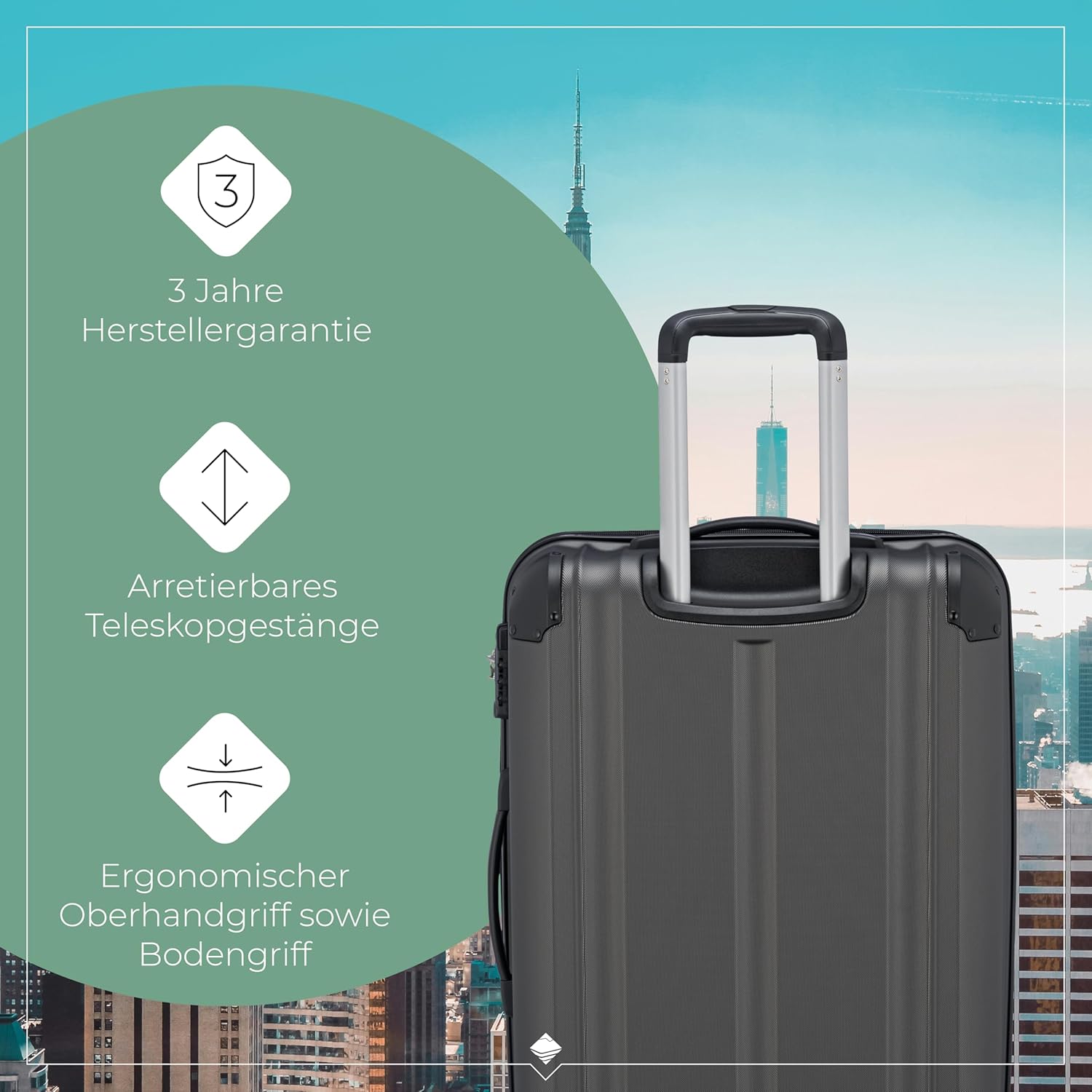 Detalle de Travelite City Handgepäck Trolley klein – 55x40x20 cm, 40 l, 2,7 kg, Hartschale aus ABS