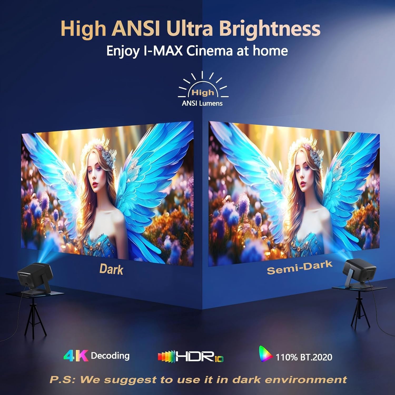 Detalle de GO2 Outdoor 4K Projector with 360° Stand — 4500 ANSI Brightness, 65W DoIby Audio, Built-in Apps