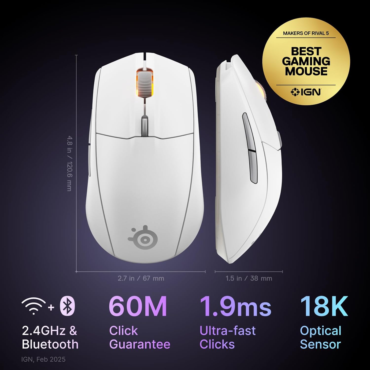 Detalle 2 de SteelSeries Rival 3 Wireless Gen 2 18K DPI