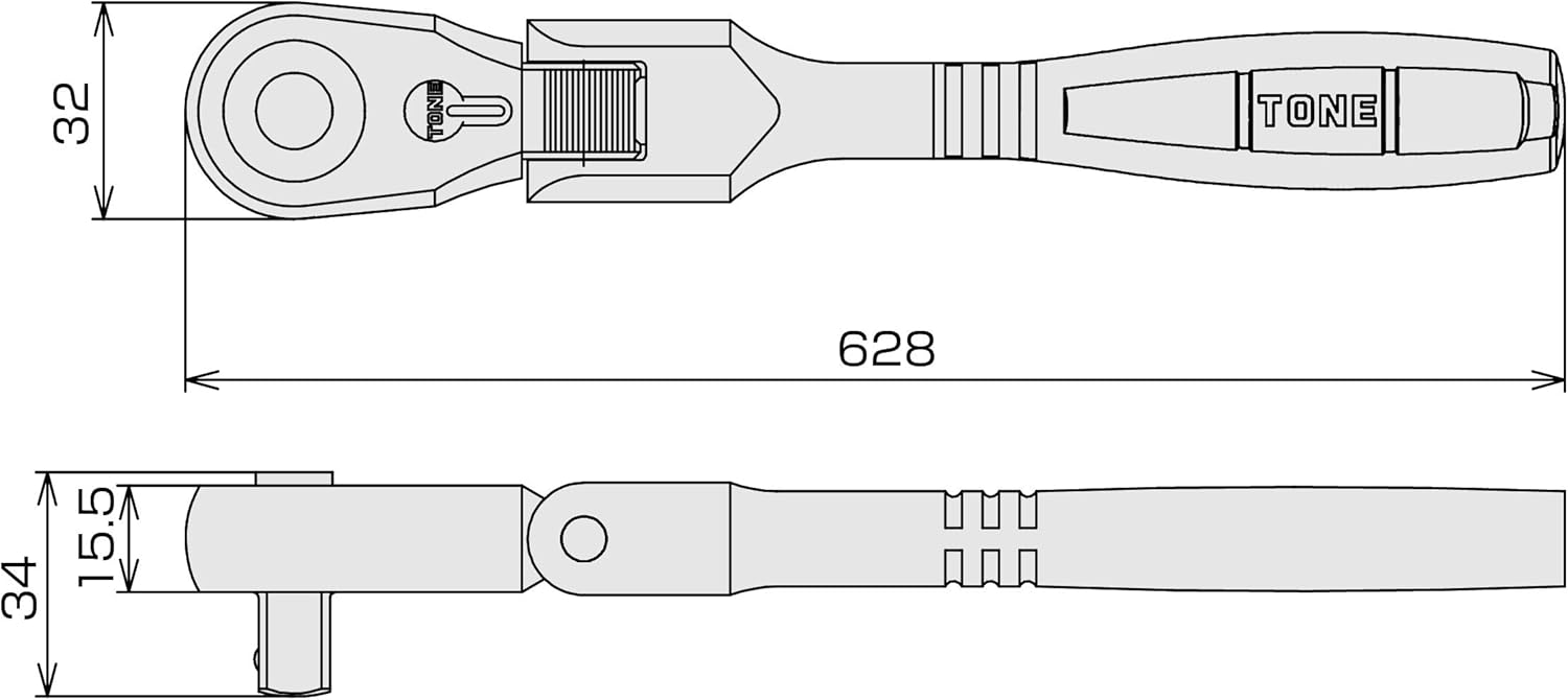 Detalle 1 de トネ RH4FHX 超ロング首振ラチェットハンドル 12.7mm・72枚ギア・ソケットホールド機構