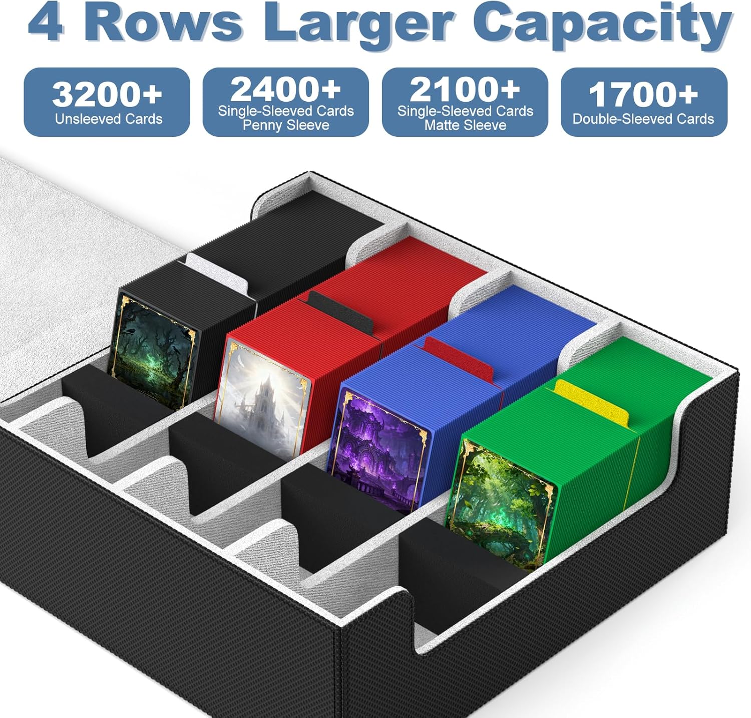 Thumbnail 2 de Mlikero Card Deck Case (2400+ Trading Card Storage Box) with Magnetic Closure, 10 Dividers & Foam Stoppers
