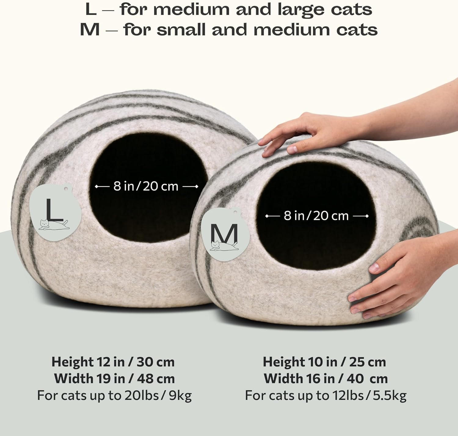 Detalle de MEOWFIA Cat Cave – Premium Handmade Merino Wool Felt Bed (Light Grey, Medium)