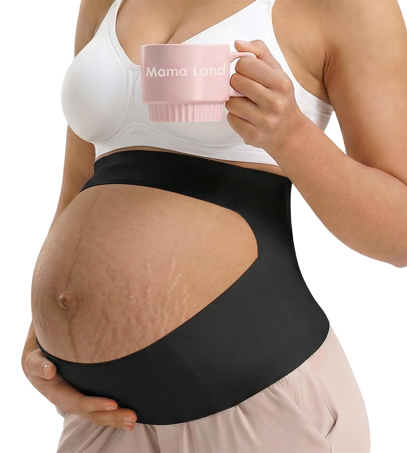 Detalle de Mama Land EasySupport One-Piece Pregnancy Belly Band, Adjustable, Breathable, Black XL